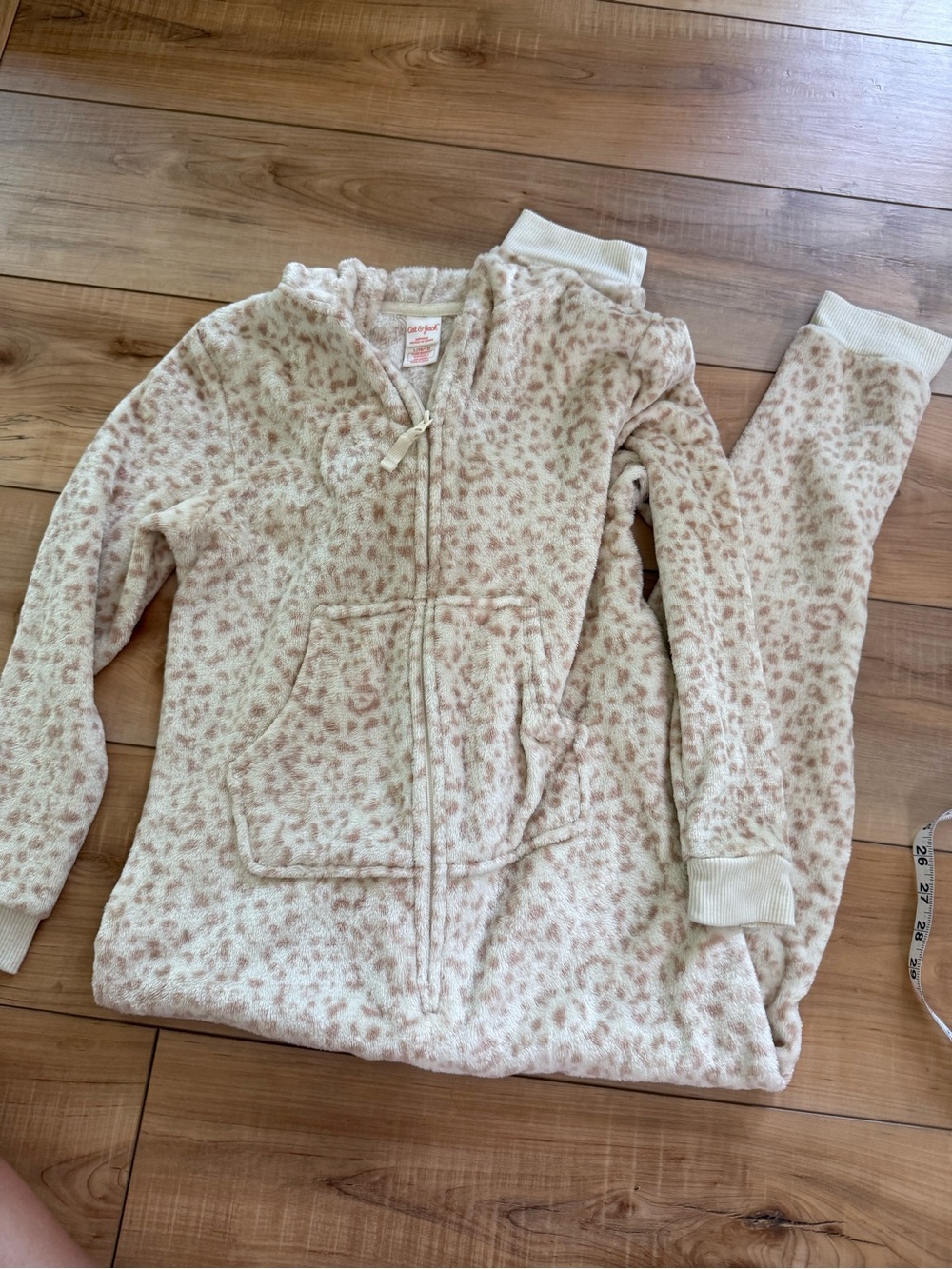 Cat & Jack Cream and Blush Leopard Fuzzy Zip Hoodie
